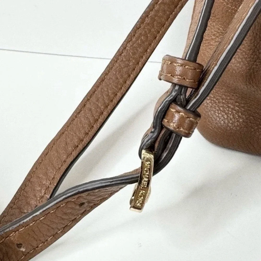 Michael Kors Brown Pebble Leather Camden Drawstring Crossbody Bag